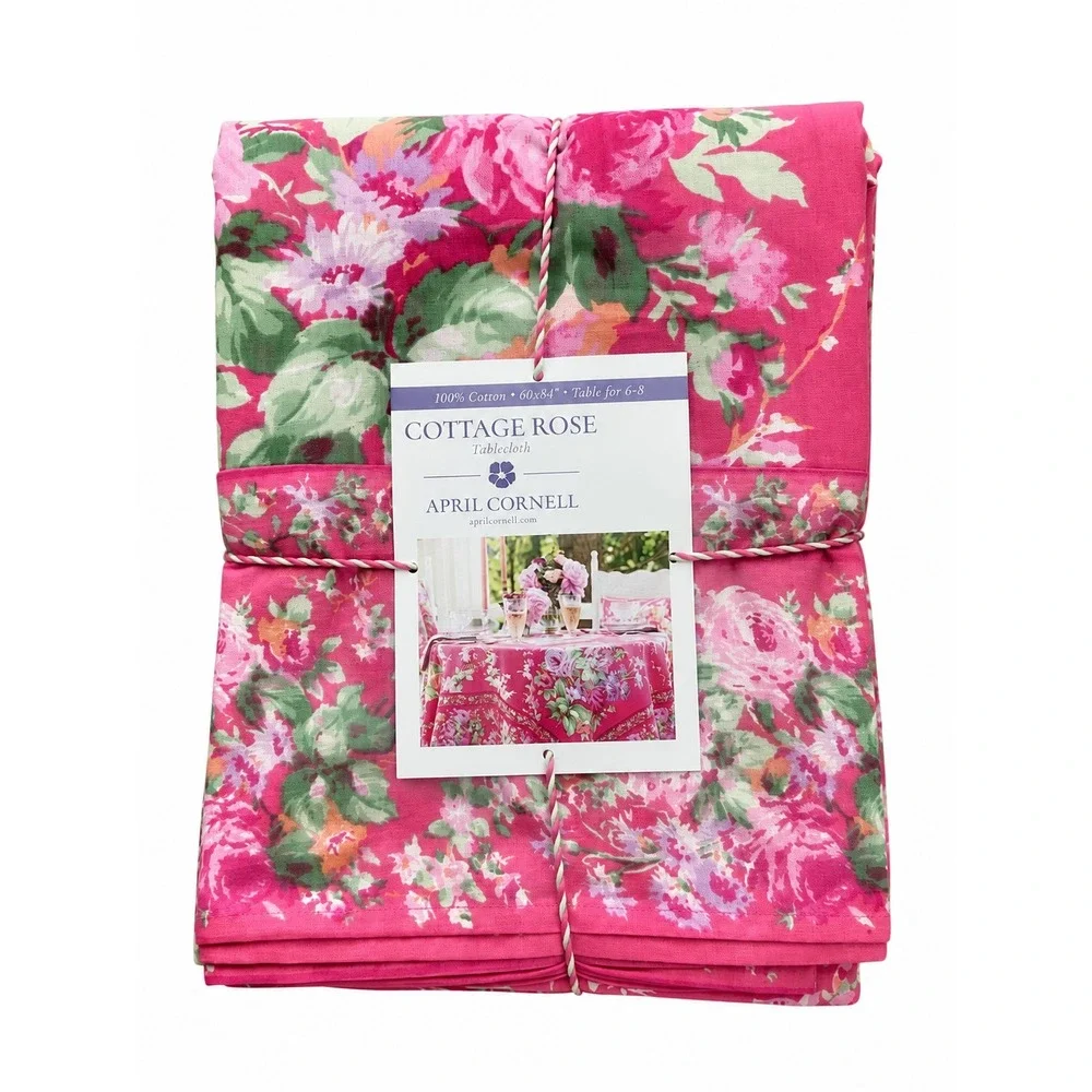 NEW April Cornell Fabric Tablecloth Floral COTTAGE ROSE 100% Cotton Size 60